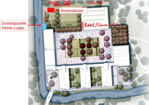 Lageplan mit Ortsmarkierung für den Bootsständer